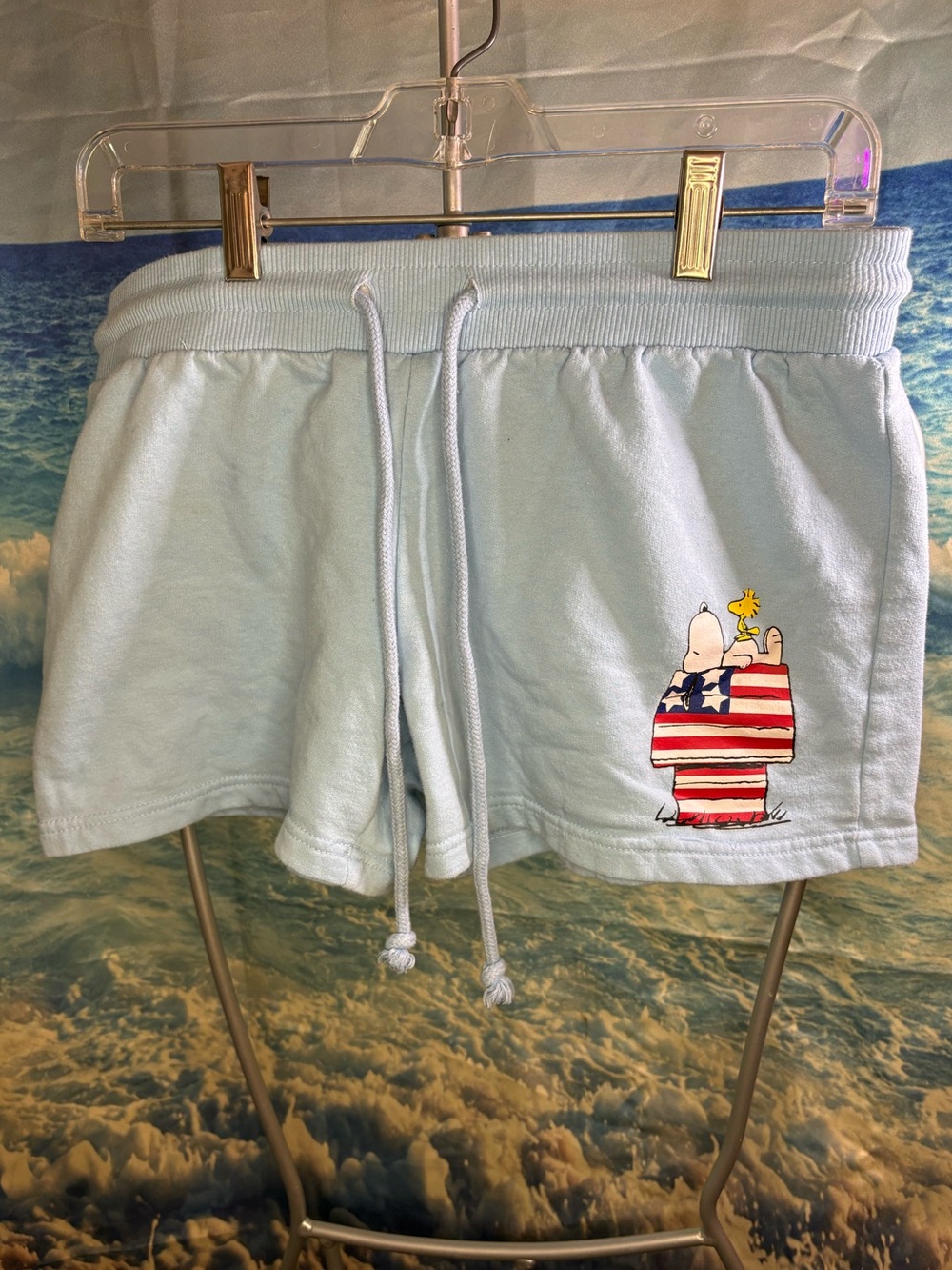 Peanuts Light Blue Juniors Snoopy and Woodstock Pull-On Fleece Shorts
